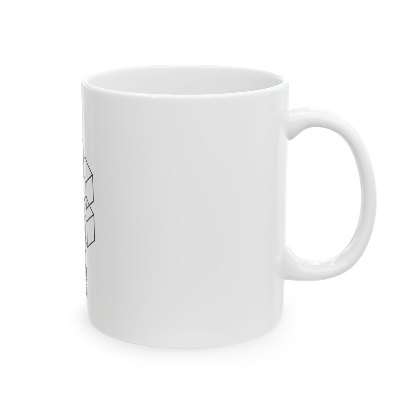 Geometric Cube Monogram Mug — Minimalist Black Line Ceramic Coffee Cup (11oz, 15oz)