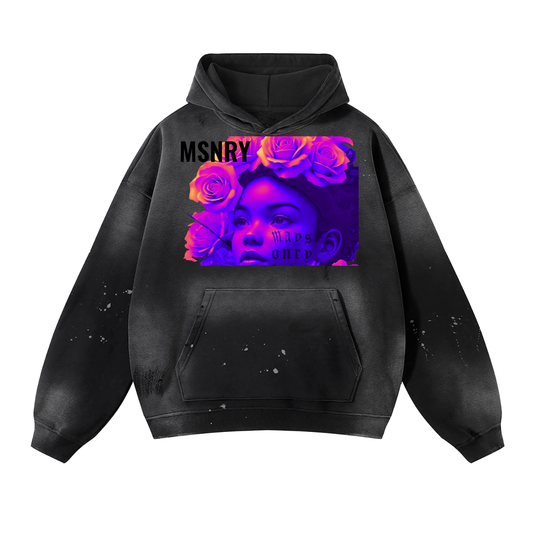 Vintage Washed Frayed Fleece Hoodie